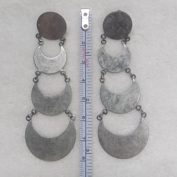 Silver Crescent Moon Dangle Drop Pierced Earrings - Picture 3 of 4